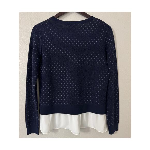 Club Monaco Navy Blue White 100% Extra Fine Merino Wool Sweater Size Medium - Picture 5 of 5